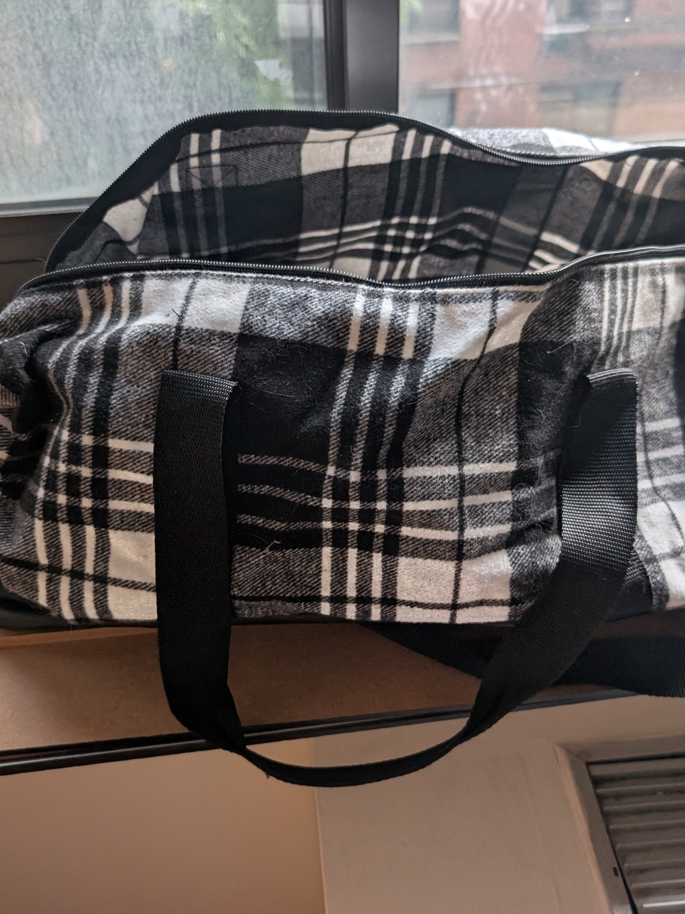 DSW Black & White Plaid Weekender Bag With Shoe Compartment